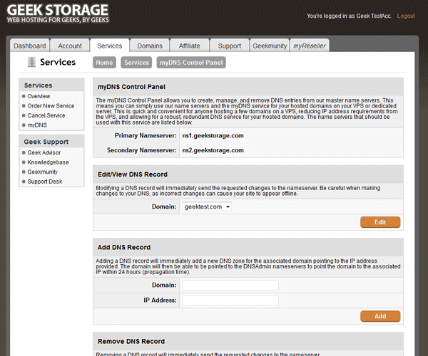 myDNS Control Panel